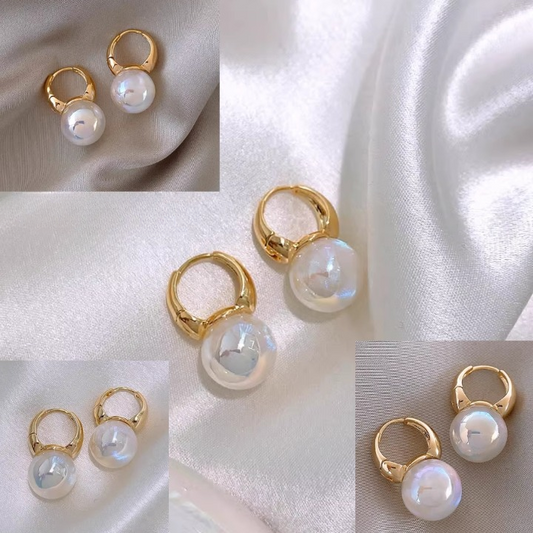 Korean Golden Elegance Pearl Hoops - Sparkling Fusion