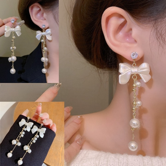 Korean Luxe Pearl Bow Dangles - Sparkling Fusion