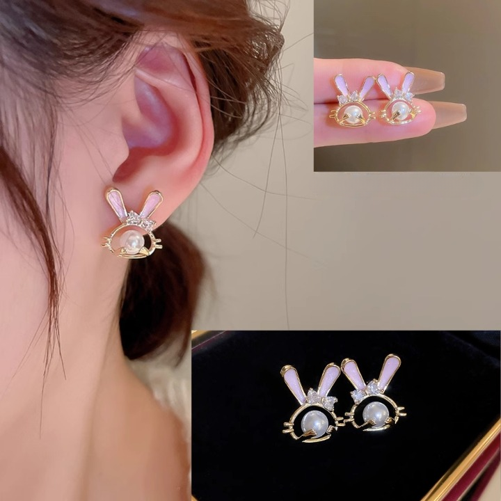 Korean Playful Pearl Rabbit Earrings - Sparkling Fusion