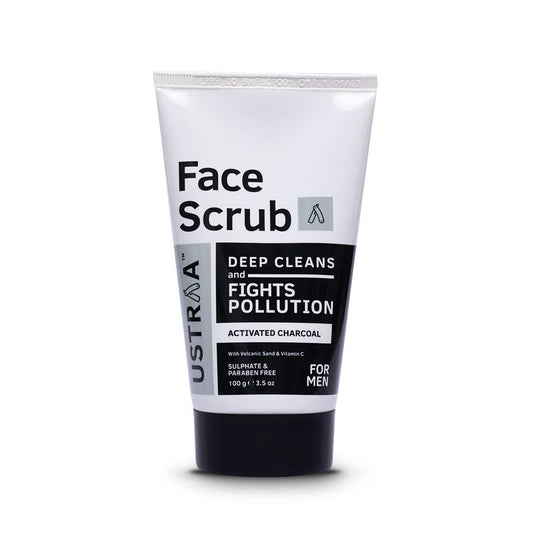 Ustraa Face Scrub for Men - 100g - with Activated charcoal, Volcanic Sand & Walnut Granules - Great for Exfoliating skin & facial detox, Fights blackheads - For All Skin type - Sparkling Fusion