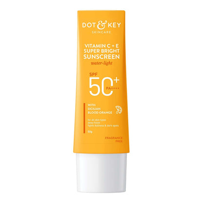 DOT & KEY Vitamin C + E Super Bright Sunscreen Spf 50|Water-Light,UVA/UVB & Blue Light Protection|For Even Toned & Glowing Skin|With Liquid Spf 50+++|No White Cast,|For All Skin Types|50G,Pack Of 1