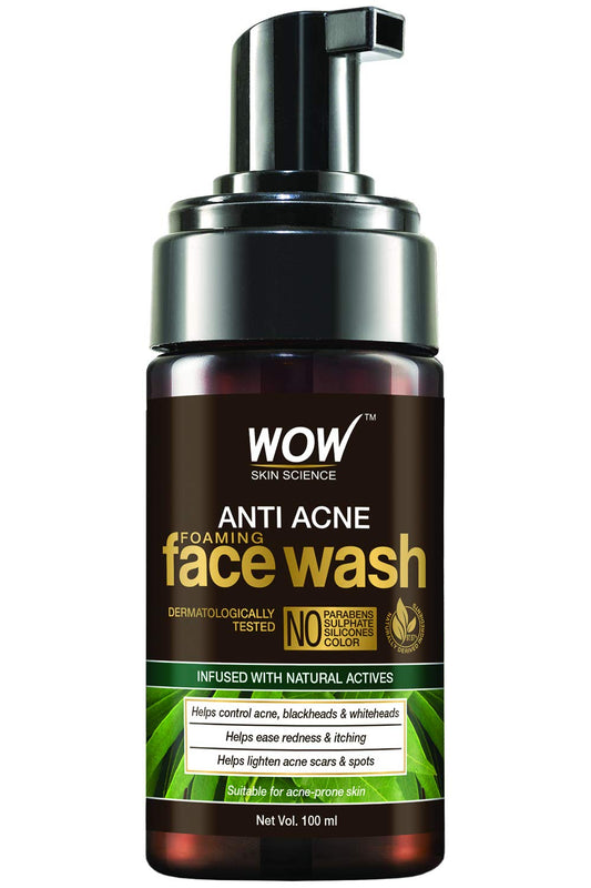 WOW Skin Science Anti Acne Foaming Face Wash - With Tea Tree Essential Oil - For Controlling Acne, Blackheads - No Parabens, Sulphate, Silicones & Color, 150 ml - Sparkling Fusion