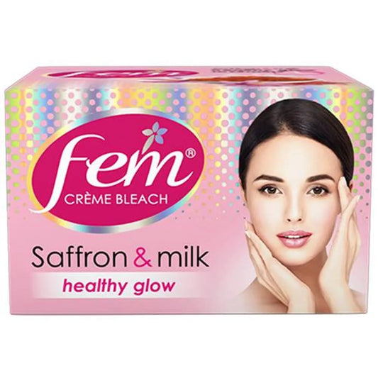 Fem Fairness (Saffron & Milk) Crème Bleach - 40g | Advanced Skin Brightening System | Enriched wih Goodness of Safrron & Milk | With Rejuvenating Fragrance| No Added Parabens, Silicones & Ammonia - Sparkling Fusion