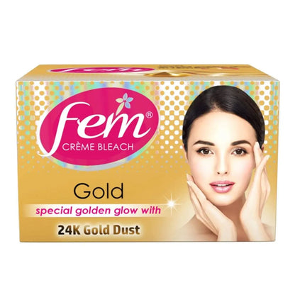 Fem Fairness Gold 24K Gold Dust Crème Bleach - 40g | Advanced Parlour Like Glow System | Removes Tan, Brightens Skin & Gives Radiant Complexion | For All Skin Types | No Added Ammonia - Sparkling Fusion