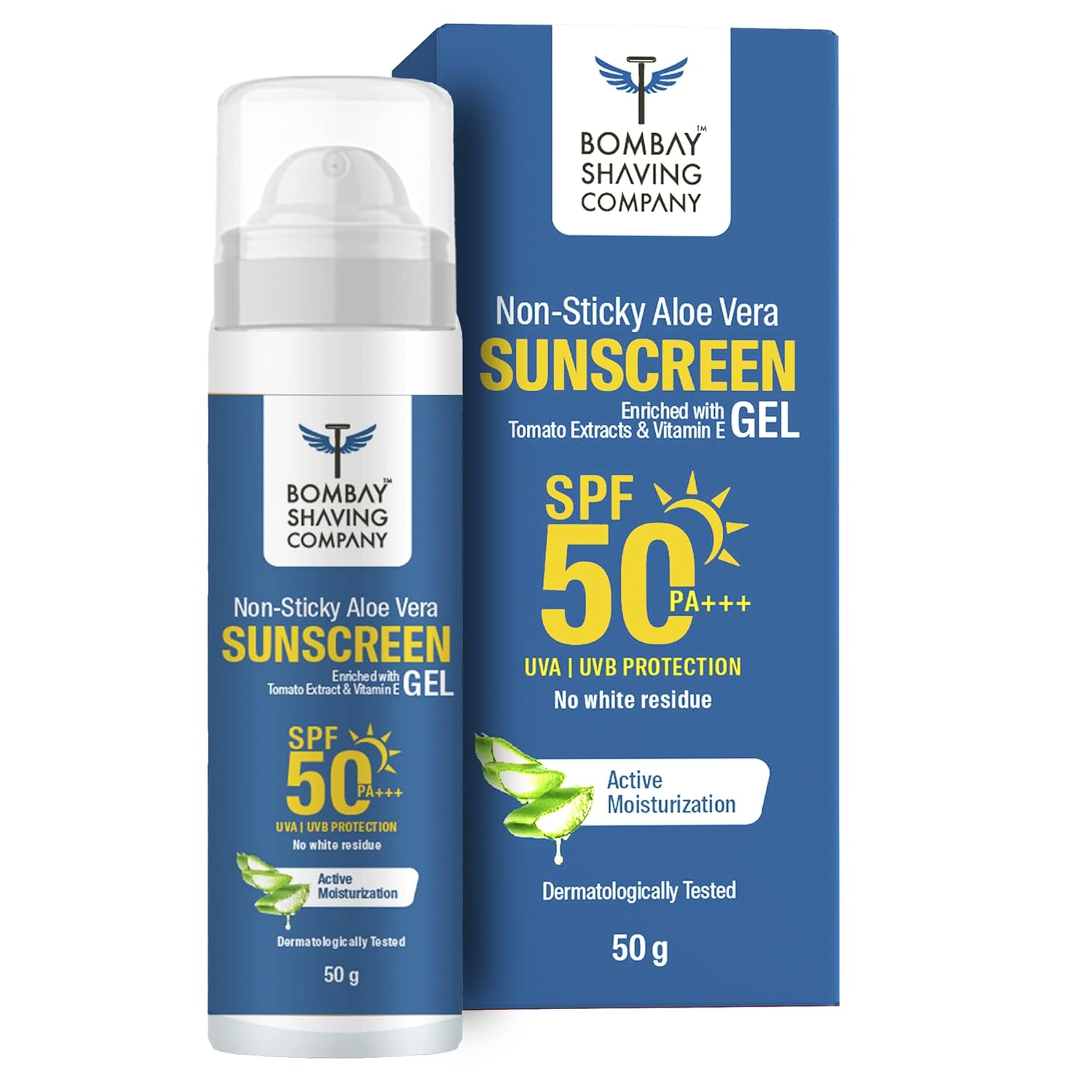 Bombay Shaving Co Non Sticky Aloe Vera Sunscreen Gel SPF 50,for Sun Protection - 50g - Sparkling Fusion