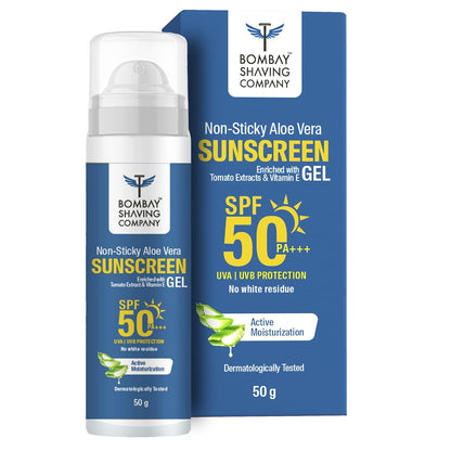 Bombay Shaving Co Non Sticky Aloe Vera Sunscreen Gel SPF 50,for Sun Protection - 50g - Sparkling Fusion