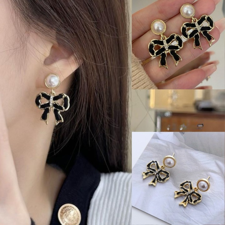 Korean Pearlized Bow Earrings - Sparkling Fusion