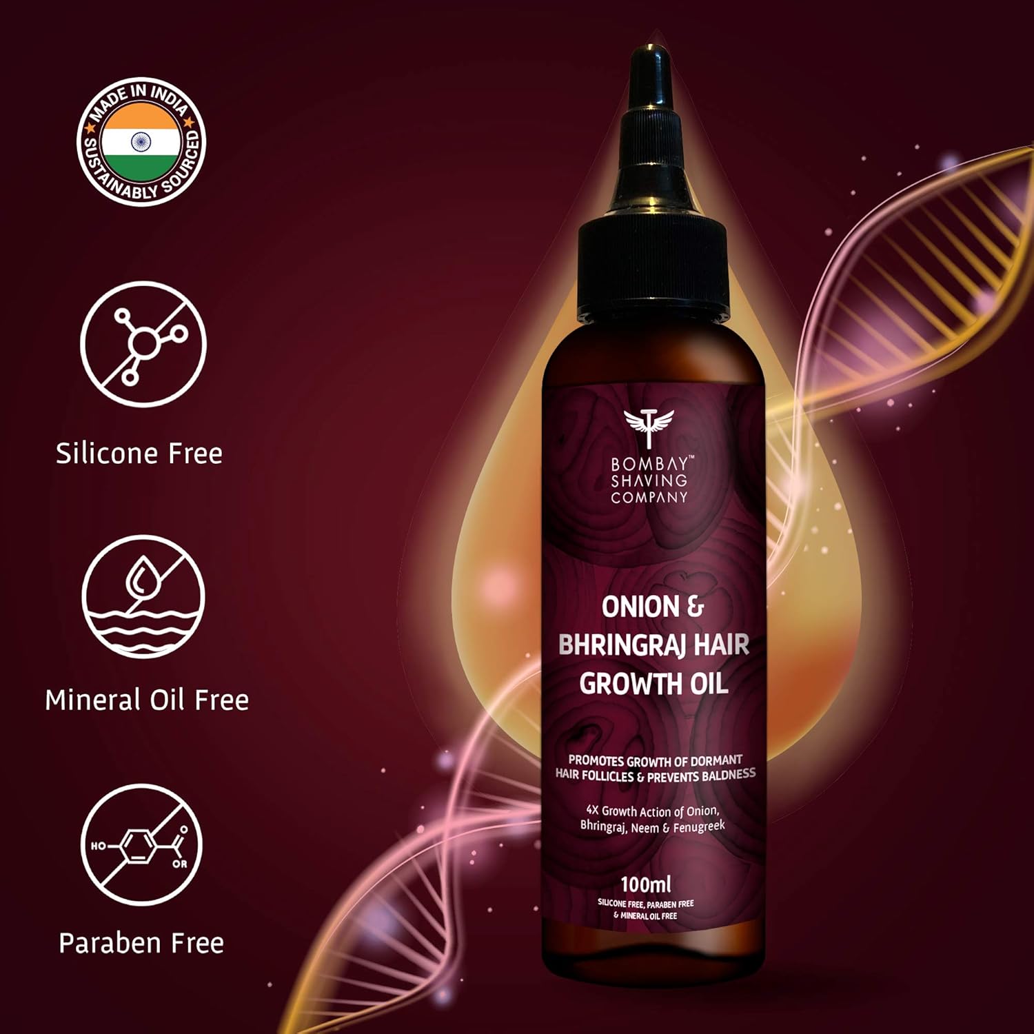 BOMBAY SHAVING COMPANY Onion and Bhringraj Hair Oil With 4X Growth Action -| 100 ml - Sparkling Fusion