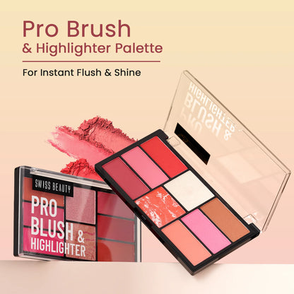 Swiss Beauty Pro Blusher & Highlighter Palette For Face Makeup | Shade-04, 18G