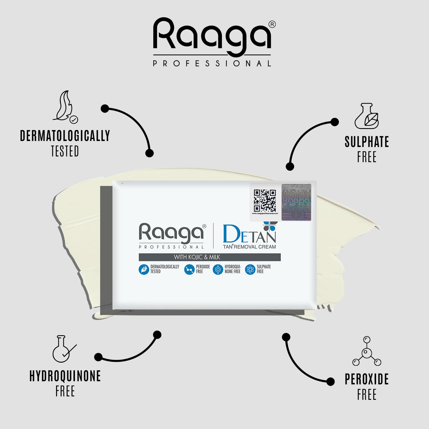 Raaga Professional De-Tan Pack | Tan Removal Cream with Kojic and Milk | Dermatologically Tested, Peroxide Free, Hydroquinone Free, Sulphate Free - 12g x 6 (72 gm) - Sparkling Fusion