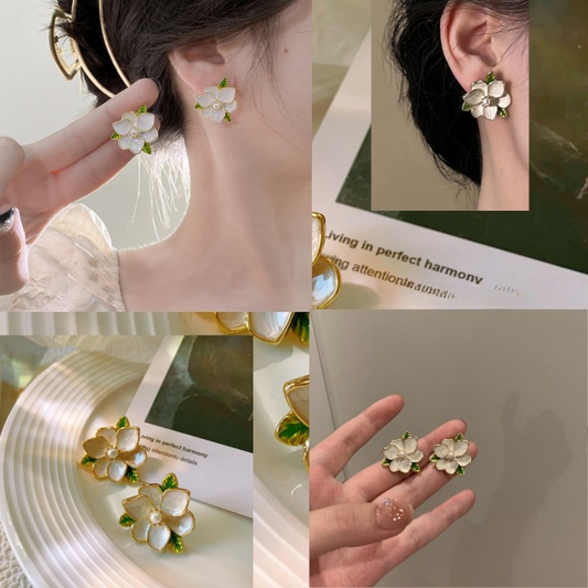 Korean Blossom Elegance: A Floral Earring Experience - Sparkling Fusion