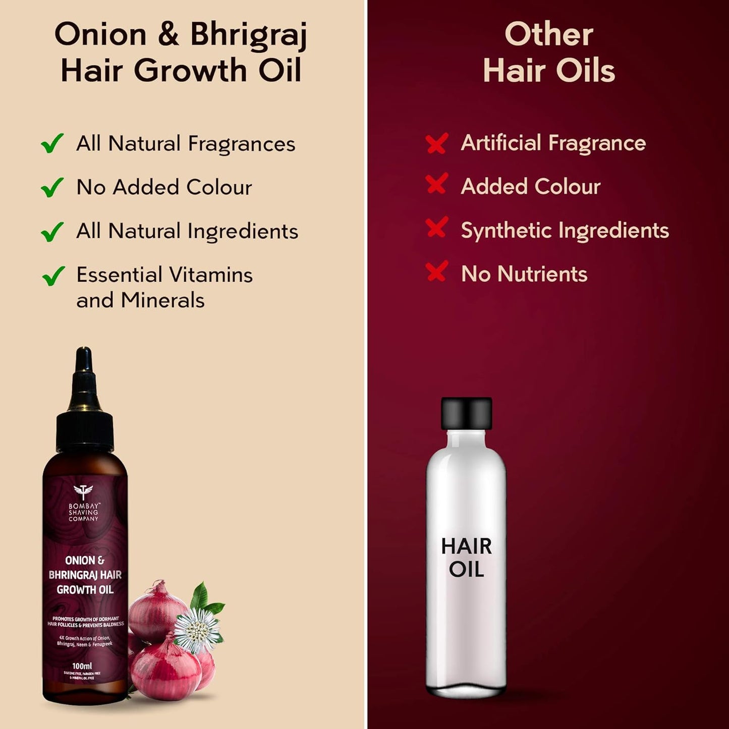 BOMBAY SHAVING COMPANY Onion and Bhringraj Hair Oil With 4X Growth Action -| 100 ml - Sparkling Fusion