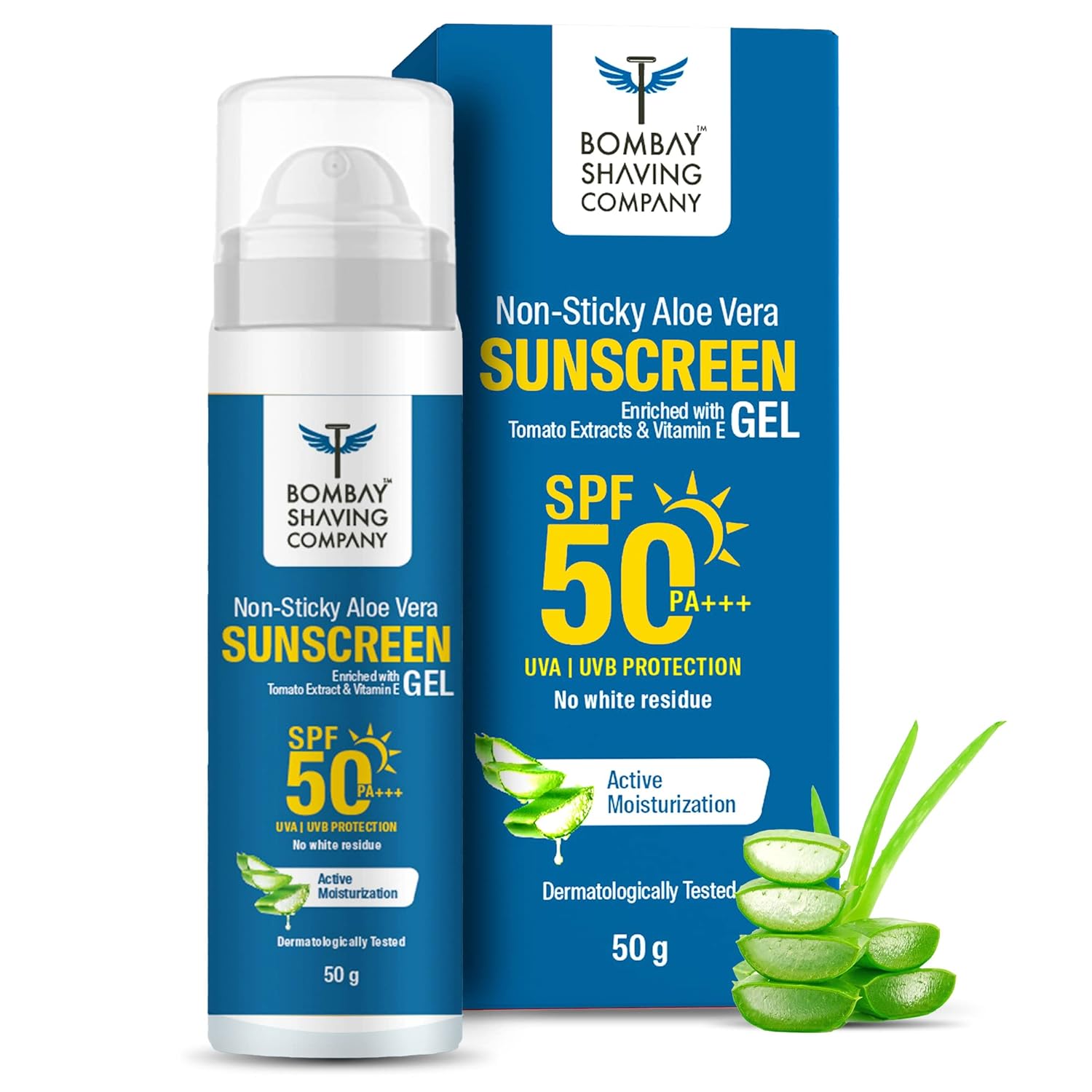 Bombay Shaving Co Non Sticky Aloe Vera Sunscreen Gel SPF 50,for Sun Protection - 50g - Sparkling Fusion