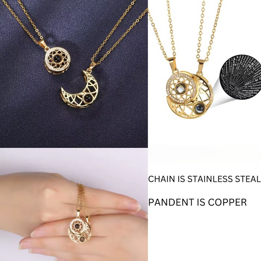 Korean Lunar Love Link - Moonlit Affection Necklace - Gold - Sparkling Fusion