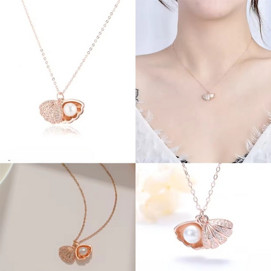 Korean Serene Pearl Rose Necklace - Sparkling Fusion