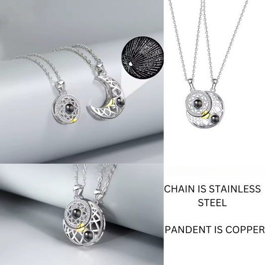 Korean Lunar Love Link - Moonlit Affection Necklace - Silver - Sparkling Fusion