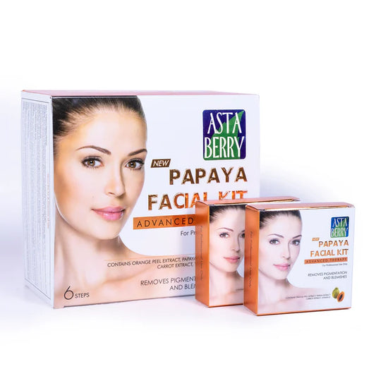 Astaberry Papaya Facial Kit | 6 Steps 12 Pouch Set - Sparkling Fusion