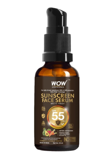 WOW Skin Science Matte Finish Sunscreen Face Serum SPF 55 PA++ with Raspberry, Carrot Seed & Avocado Oil - OIL FREE - No Parabens, Silicones, Mineral Oil, Oxide, Colour, Benzophenone - 50mL - Sparkling Fusion