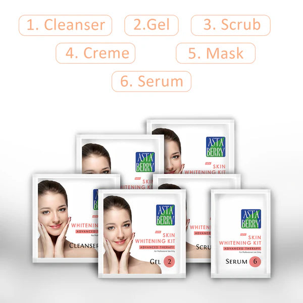 Astaberry Skin Whitening Facial Kit | 6 Steps 12 Pouch Set - Sparkling Fusion