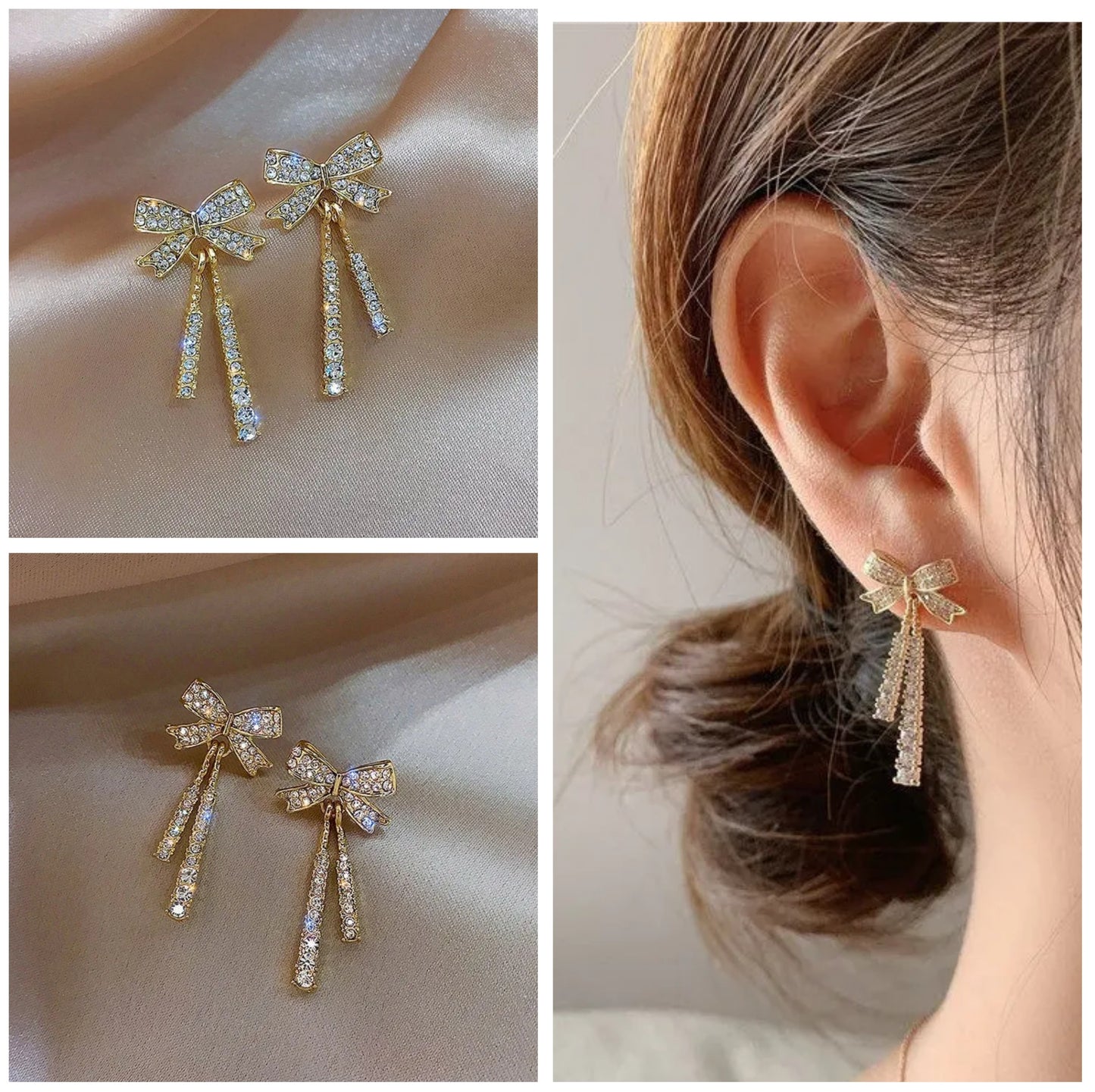 Crystal Elegance: Korean Gold Earring - Sparkling Fusion