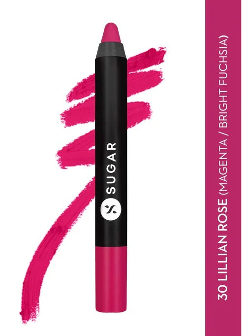 Matte As Hell Crayon Lipstick - 30 Lillian Rose (Magenta / Bright Fuchsia) | 2.8 gm - Sparkling Fusion